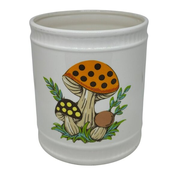 VTG 1982 Sears Hand-Painted Ceramic Mushroom Canister Kitchen NO LID 5.5"x6" - Picture 1 of 9